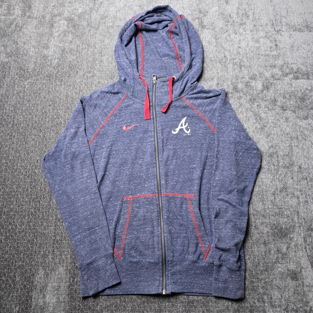 Nike Atlanta Braves Full Zip Hoodie Mens Small Navy Blue MLB Baseball 36972X-BV5